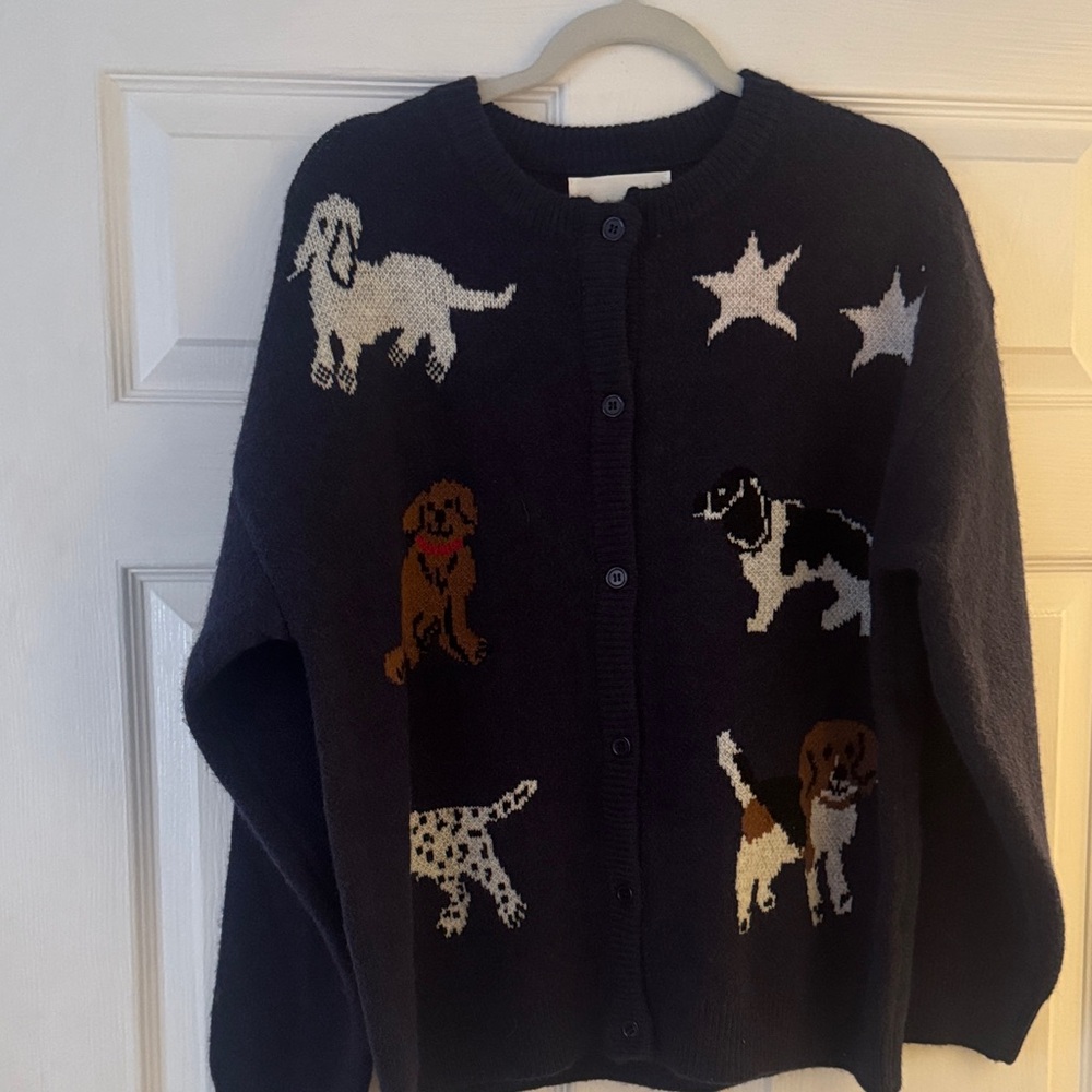 Women’s Navy Blue Dog Pattern Cardigan